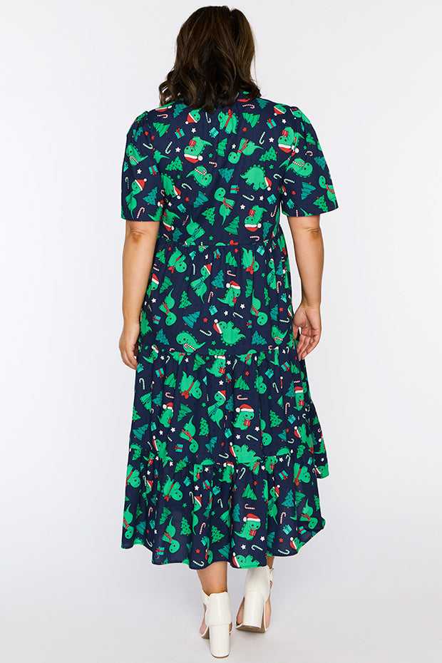 Clara Dino Christmas Dress – Dino Christmas midi dress