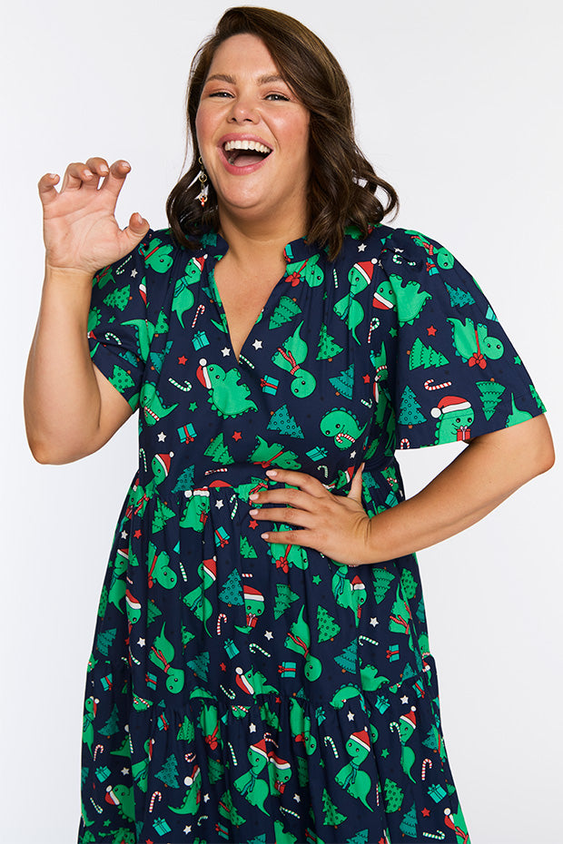 Clara Dino Christmas Dress – Dino Christmas midi dress
