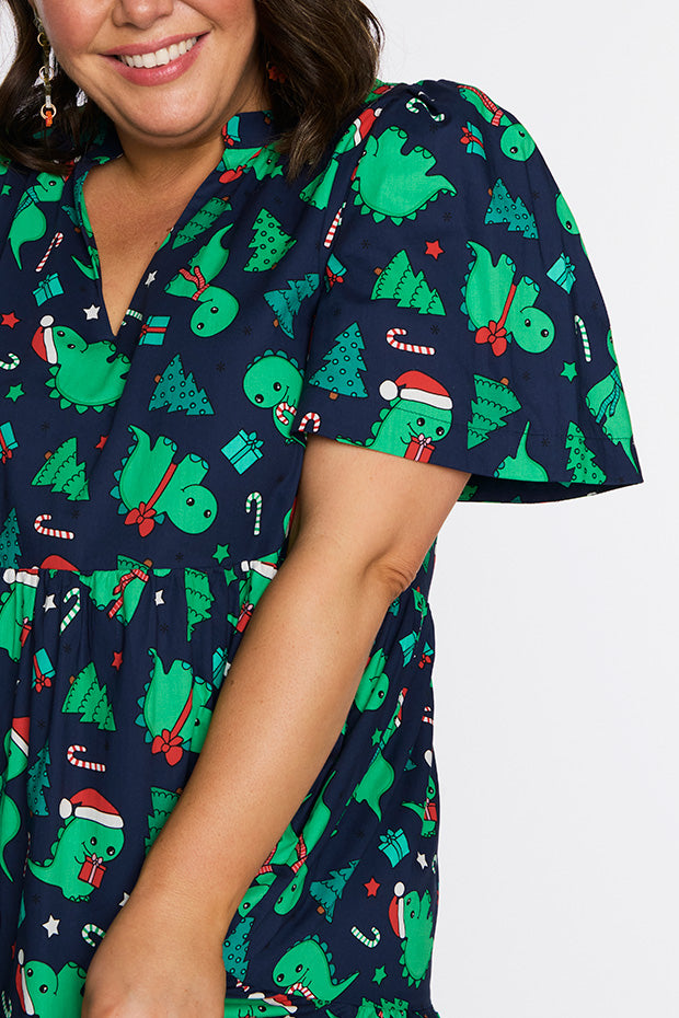 Clara Dino Christmas Dress – Dino Christmas midi dress