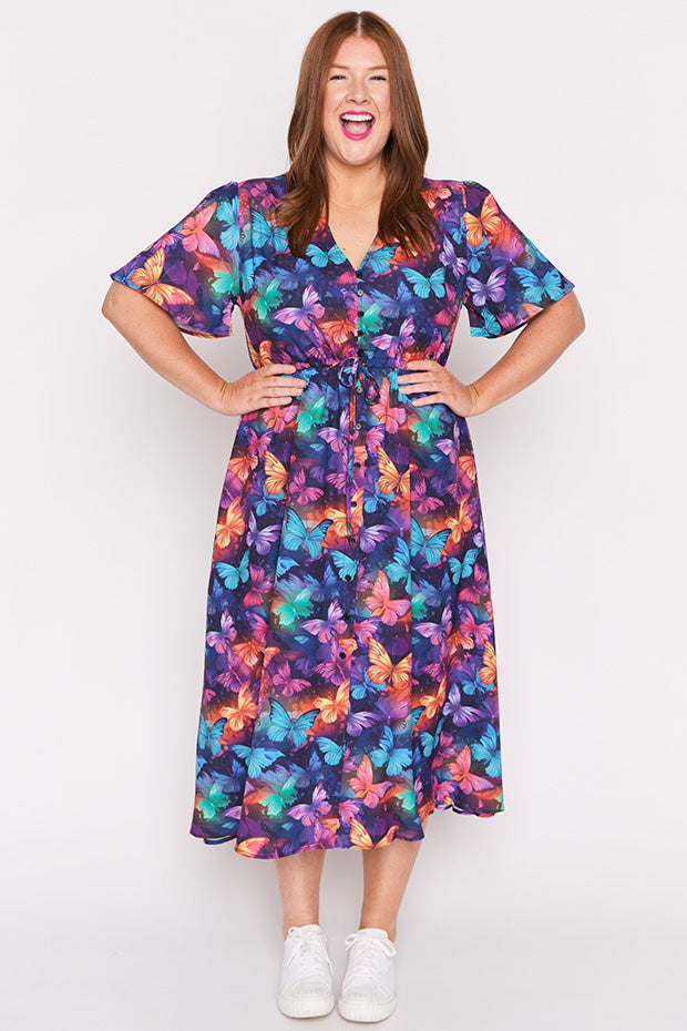 Marley Butterfly Rainbow Dress – Butterfly Rainbow midi dress