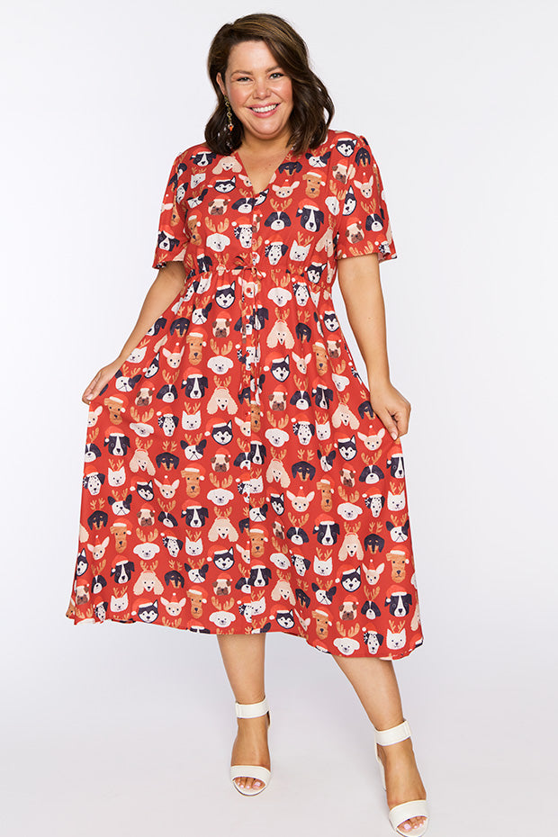 Marley Puppy Christmas Dress – Puppy Christmas midi dress