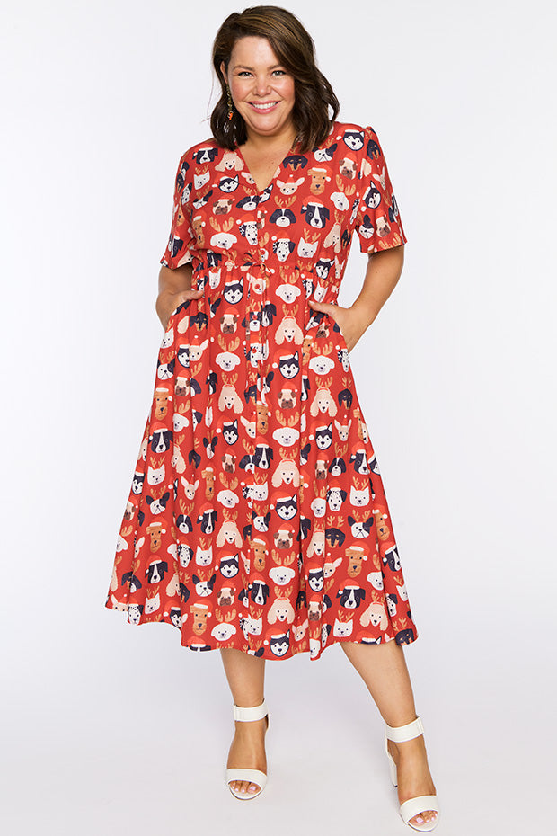 Marley Puppy Christmas Dress – Puppy Christmas midi dress