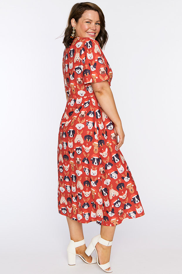 Marley Puppy Christmas Dress – Puppy Christmas midi dress