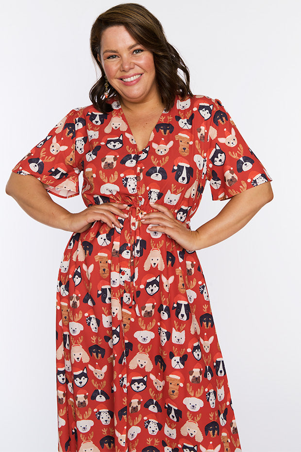 Marley Puppy Christmas Dress – Puppy Christmas midi dress