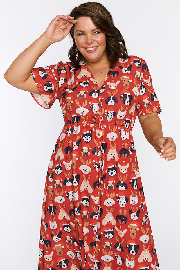 Marley Puppy Christmas Dress – Puppy Christmas midi dress
