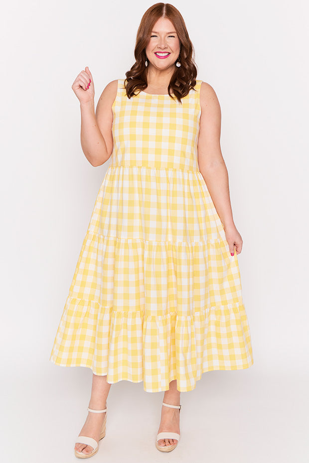 Maisy Yellow Gingham Dress – Yellow Gingham midi dress