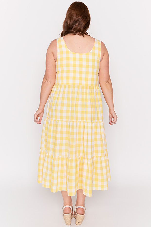 Maisy Yellow Gingham Dress – Yellow Gingham midi dress