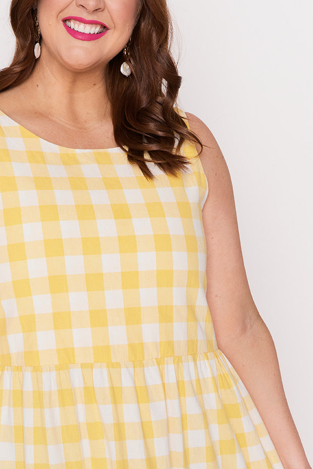Maisy Yellow Gingham Dress – Yellow Gingham midi dress