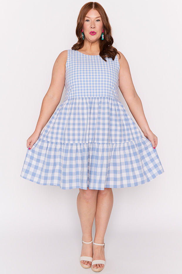 Joey Blue Gingham Dress – Blue Gingham knee length dress