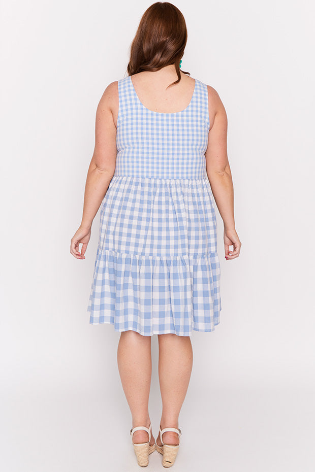 Joey Blue Gingham Dress – Blue Gingham knee length dress