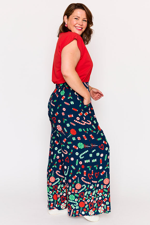 Xane Candy Crush Christmas Pant – Candy Crush Christmas wide leg pants