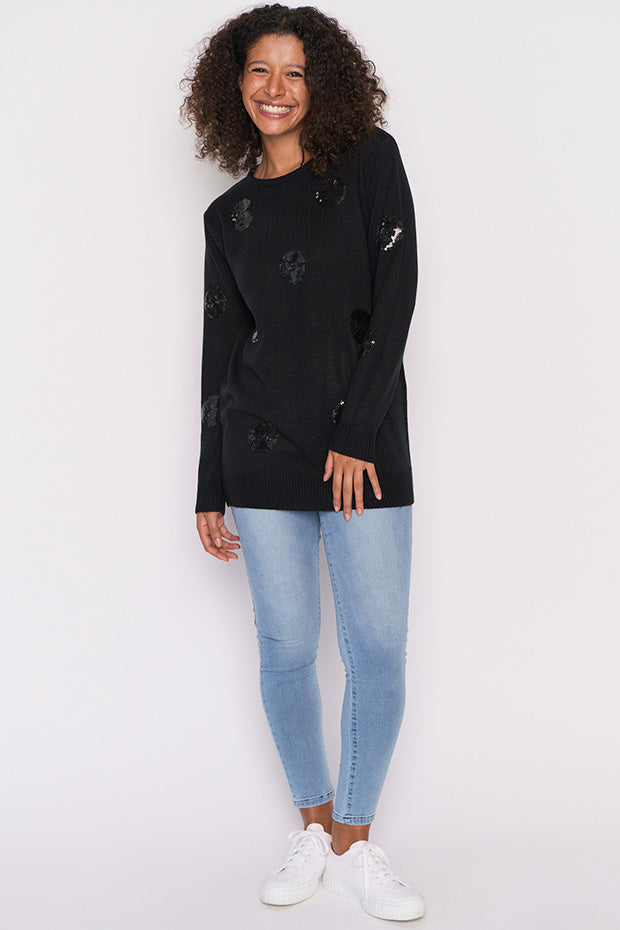 Monica Black Sequins Knit Jumper – Black Sequins knit jumper