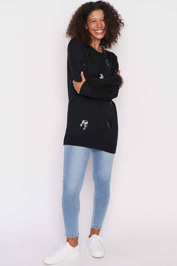 Monica Black Sequins Knit Jumper – Black Sequins knit jumper