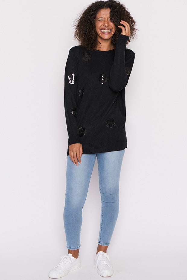Monica Black Sequins Knit Jumper – Black Sequins knit jumper