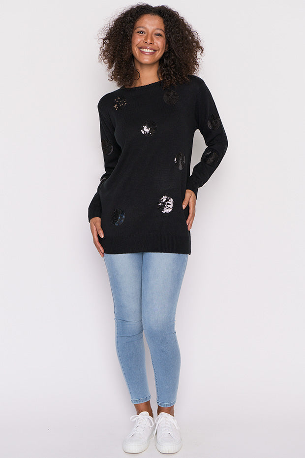 Monica Black Sequins Knit Jumper – Black Sequins knit jumper