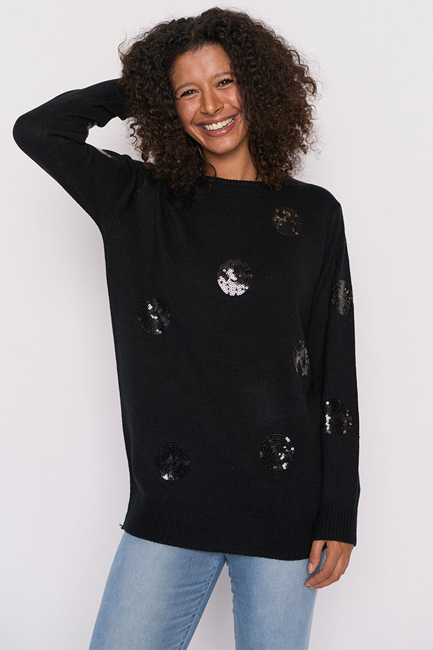 Monica Black Sequins Knit Jumper – Black Sequins knit jumper
