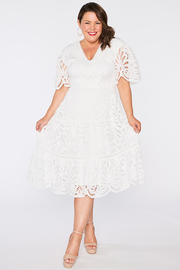 Nicolla White Lace Dress – White Lace midi dress