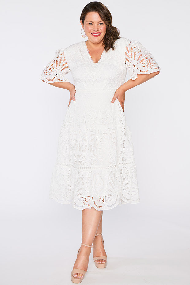 Nicolla White Lace Dress – White Lace midi dress