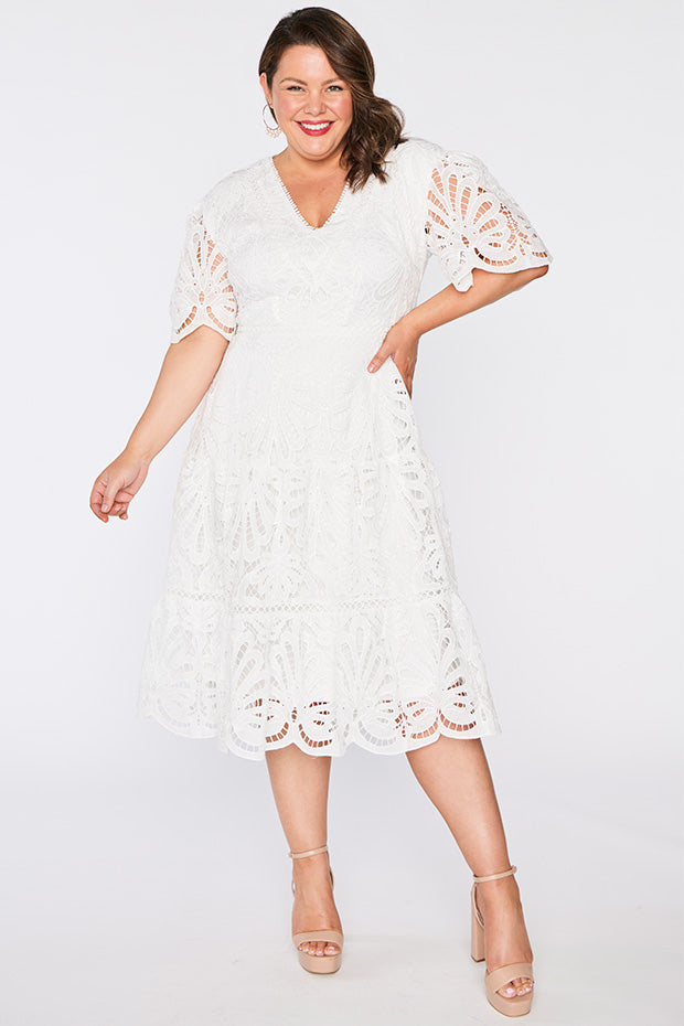 Nicolla White Lace Dress – White Lace midi dress