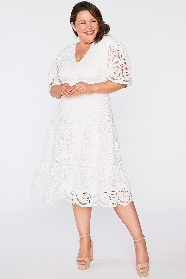 Nicolla White Lace Dress – White Lace midi dress