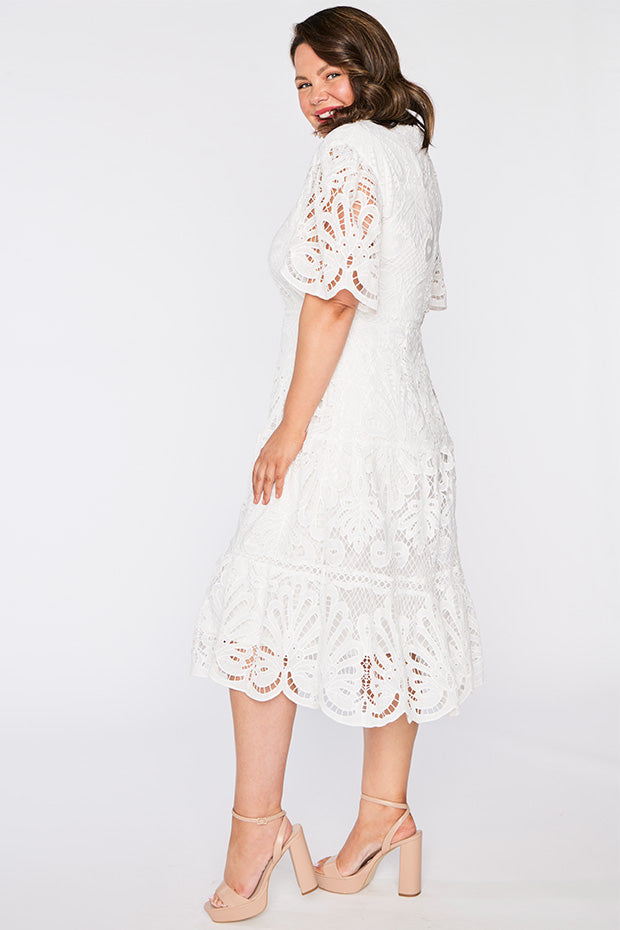 Nicolla White Lace Dress – White Lace midi dress