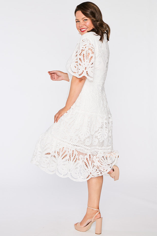 Nicolla White Lace Dress – White Lace midi dress