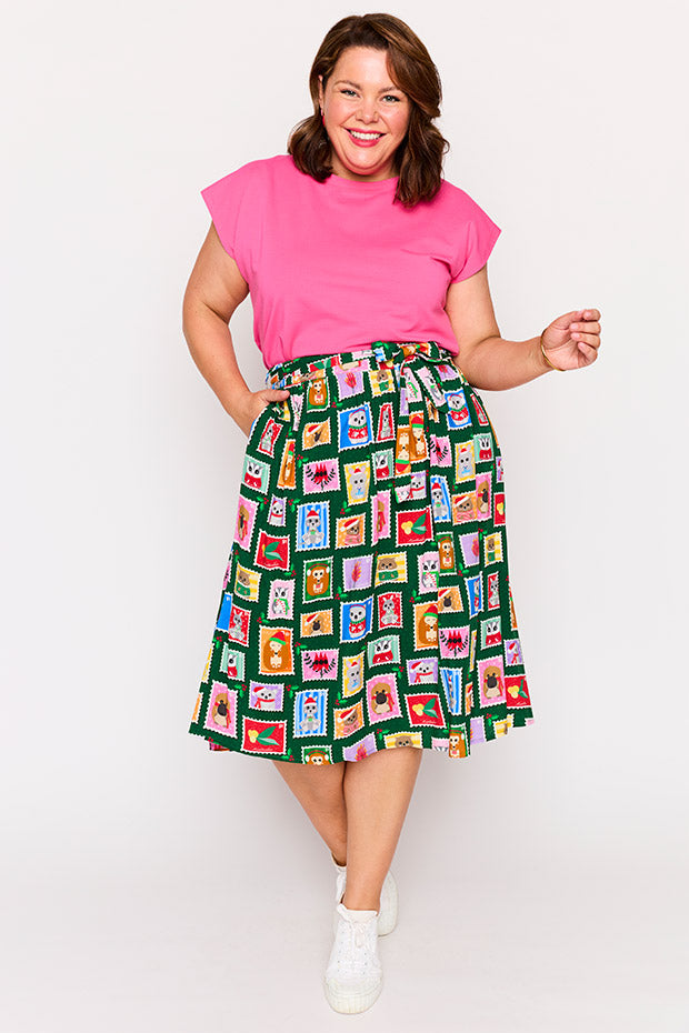 Ally Aussie Stamps Christmas Skirt – Aussie Stamps Christmas Skirt a-line skirt