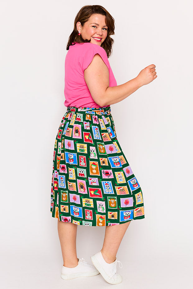 Ally Aussie Stamps Christmas Skirt – Aussie Stamps Christmas Skirt a-line skirt