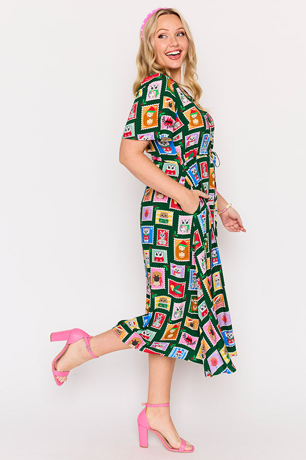 Michelle Aussie Stamps Christmas Dress – Aussie Stamps Christmas midi dress