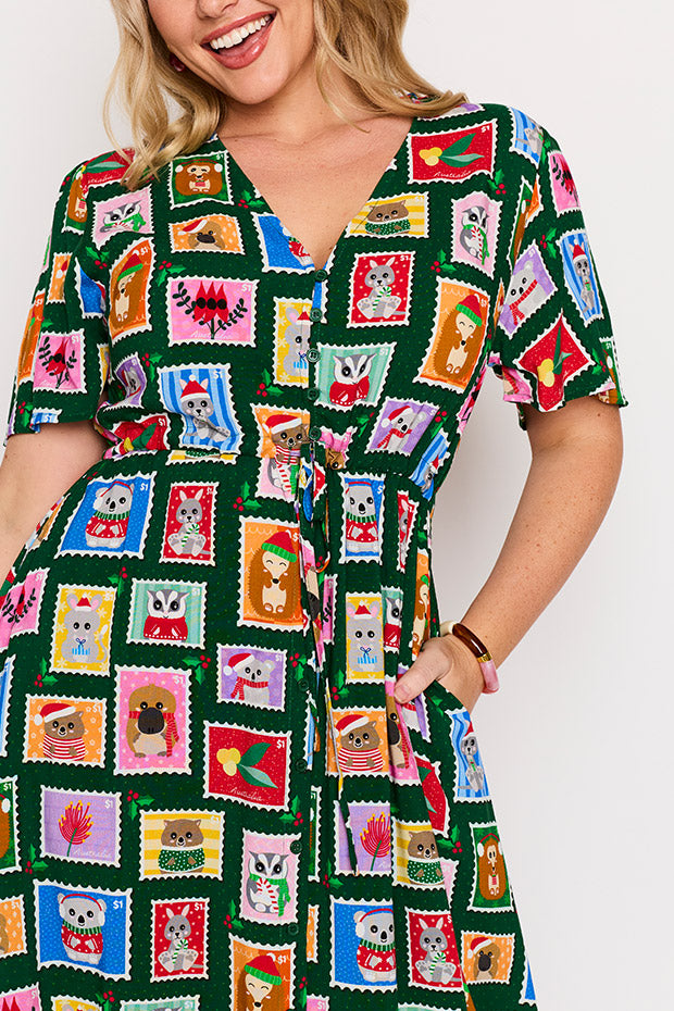Michelle Aussie Stamps Christmas Dress – Aussie Stamps Christmas midi dress