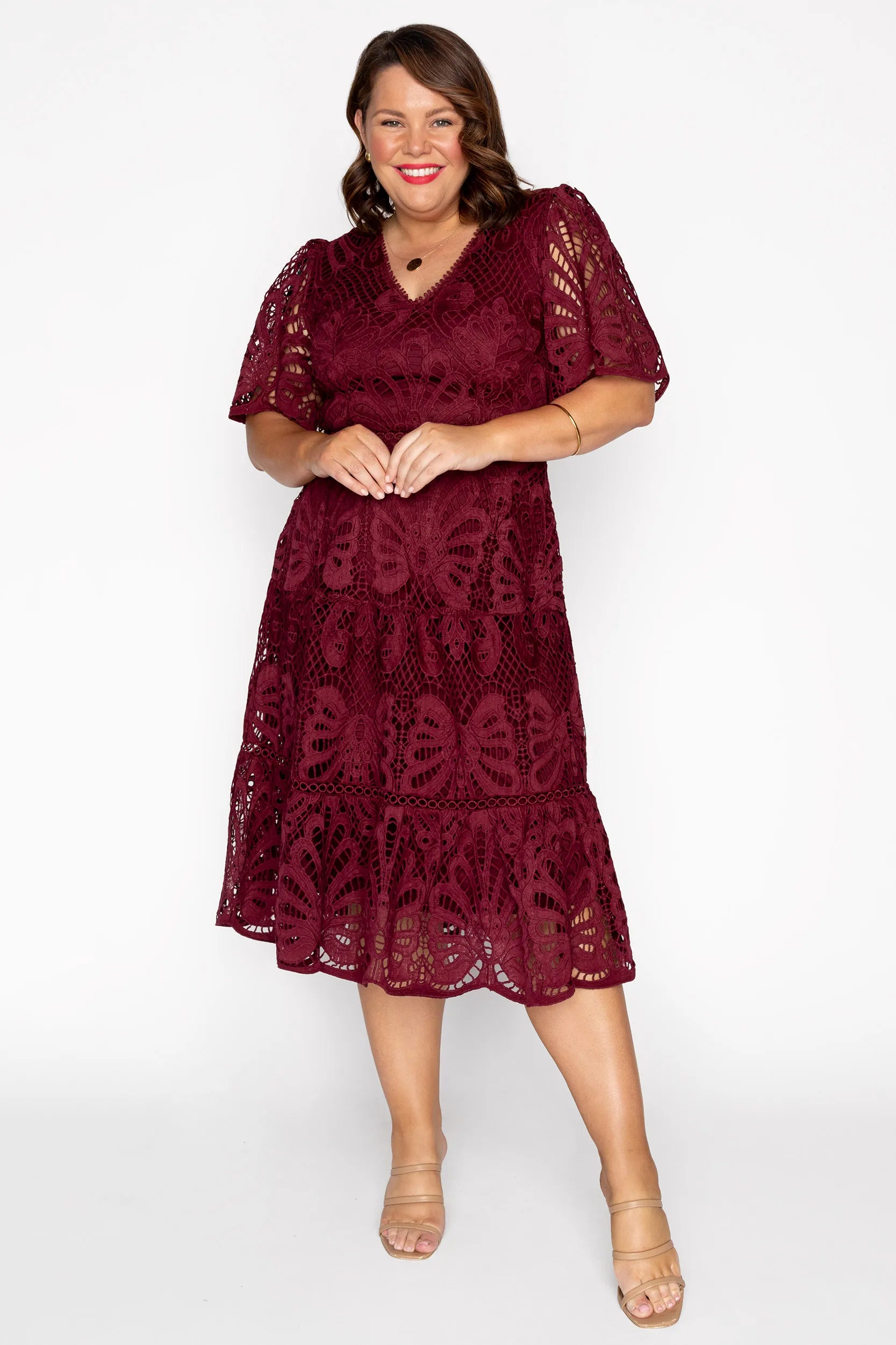 Nicolla Burgundy Lace Dress – Burgundy Lace midi dress