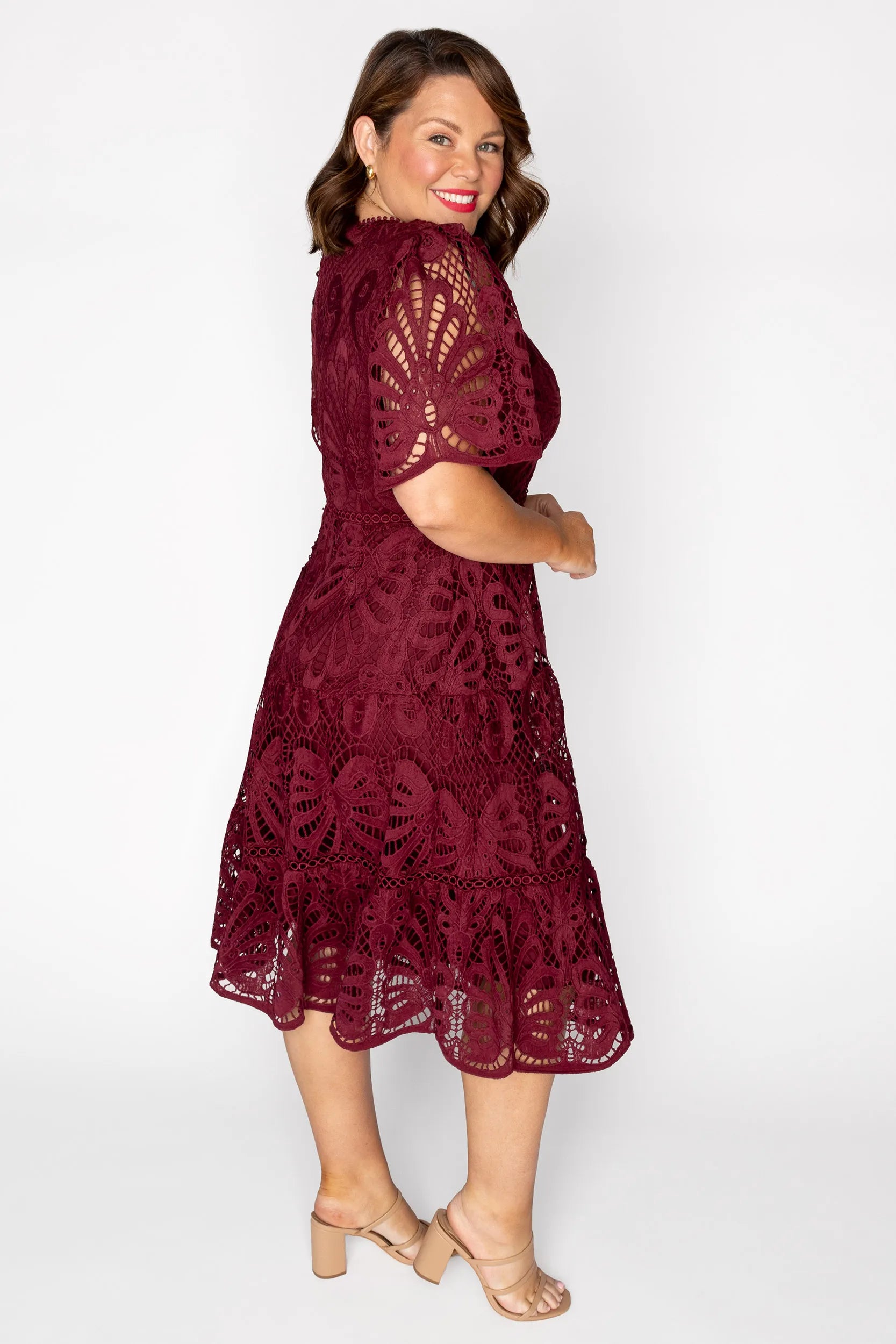 Nicolla Burgundy Lace Dress – Burgundy Lace midi dress