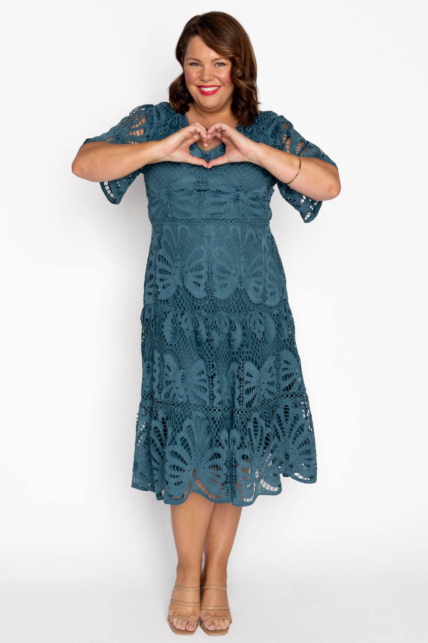 Nicolla Teal Lace Dress – Teal Lace midi dress
