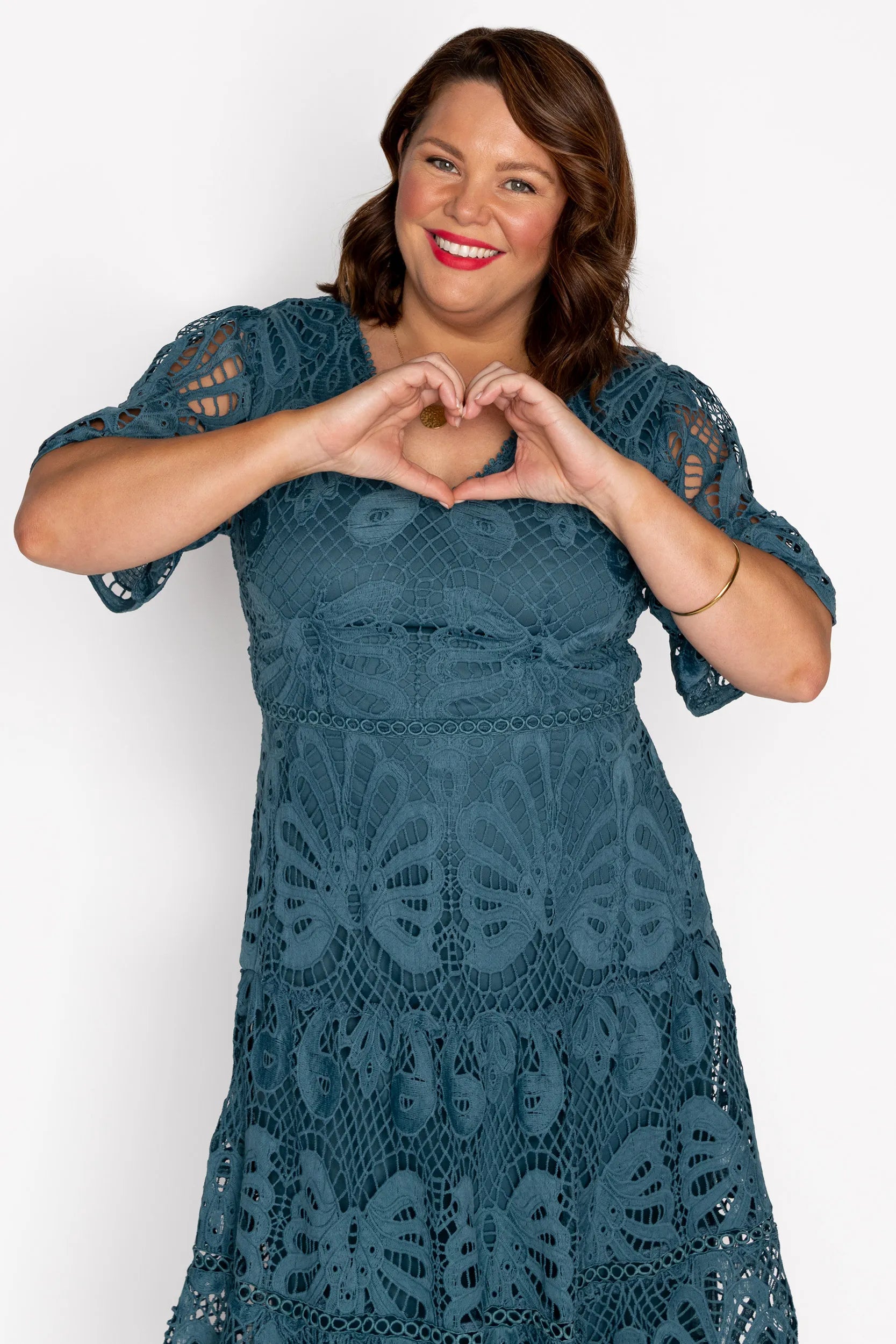 Nicolla Teal Lace Dress – Teal Lace midi dress
