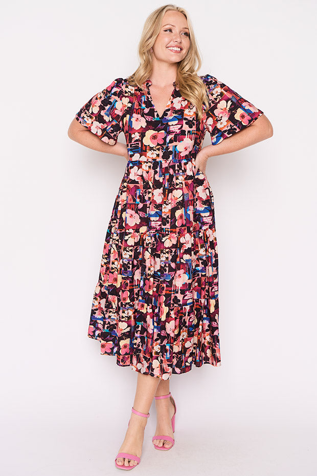 Hollie Floral Collage Dress – Floral Collage midi dress