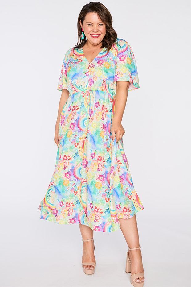 Michelle Rainbow Garden Dress – Rainbow Garden midi dress
