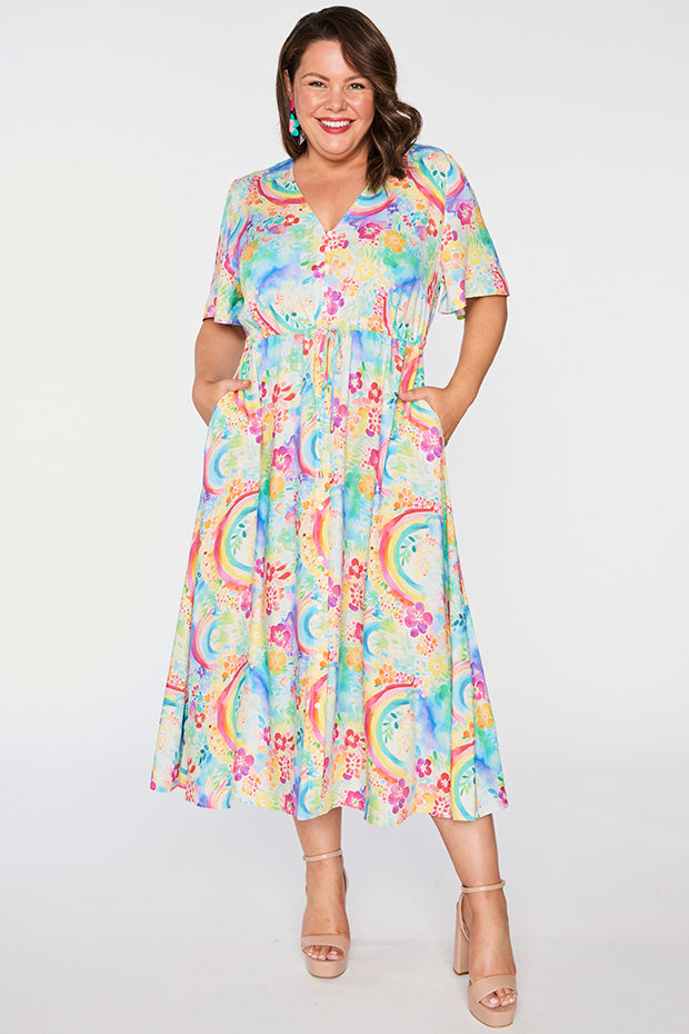 Michelle Rainbow Garden Dress – Rainbow Garden midi dress