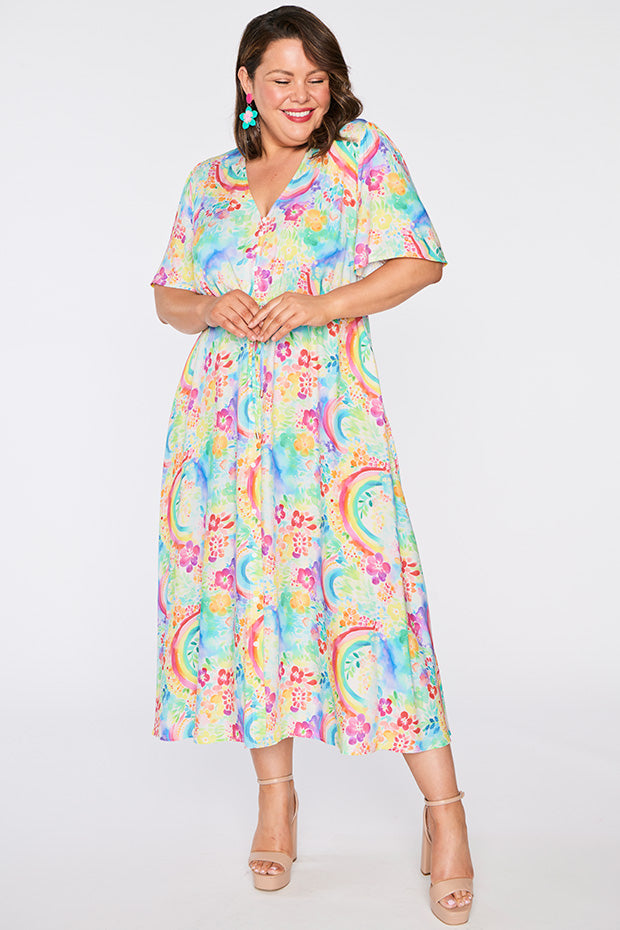 Michelle Rainbow Garden Dress – Rainbow Garden midi dress