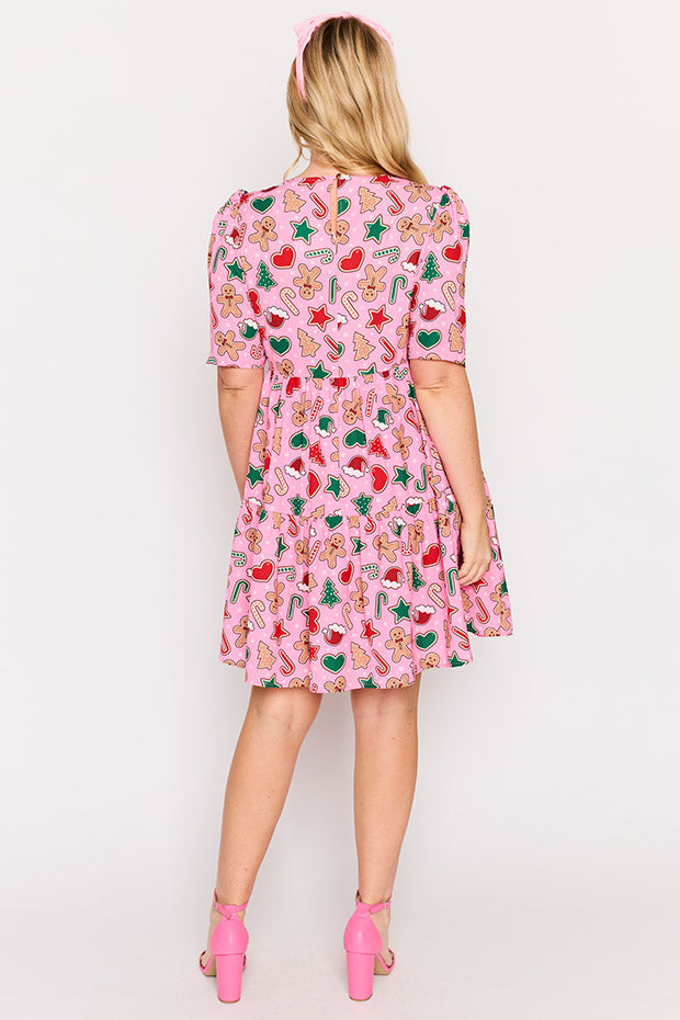 Jackson Pink Gingerbread Cookie Christmas Dress – Pink Gingerbread Cookie Christmas mini dress