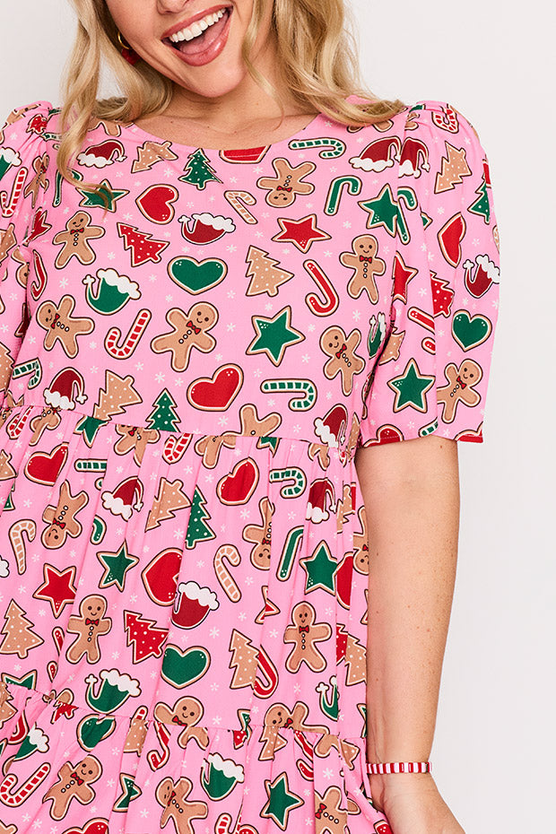 Jackson Pink Gingerbread Cookie Christmas Dress – Pink Gingerbread Cookie Christmas mini dress
