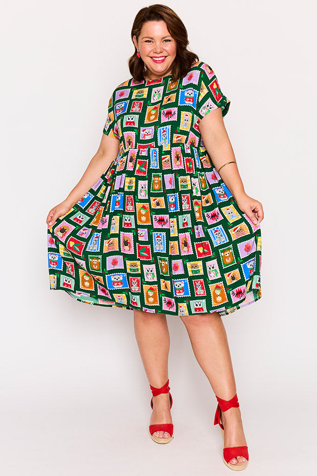 Malia Aussie Stamps Christmas Dress – Aussie Stamps Christmas knee length dress