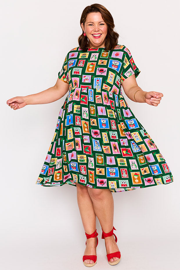 Malia Aussie Stamps Christmas Dress – Aussie Stamps Christmas knee length dress