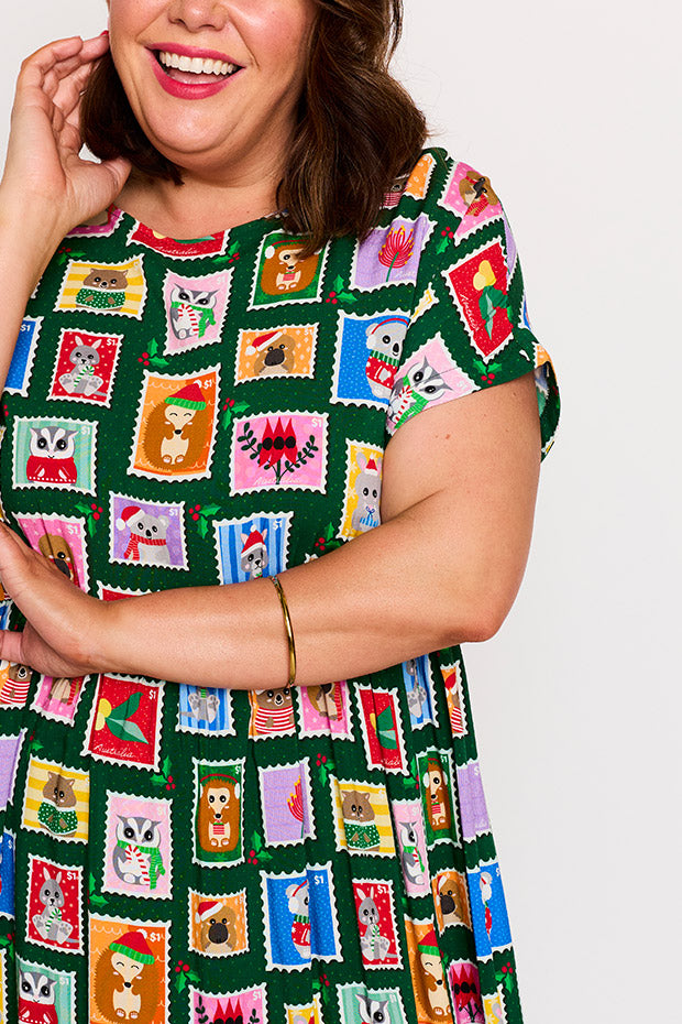 Malia Aussie Stamps Christmas Dress – Aussie Stamps Christmas knee length dress