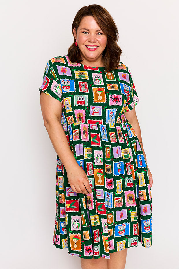 Malia Aussie Stamps Christmas Dress – Aussie Stamps Christmas knee length dress