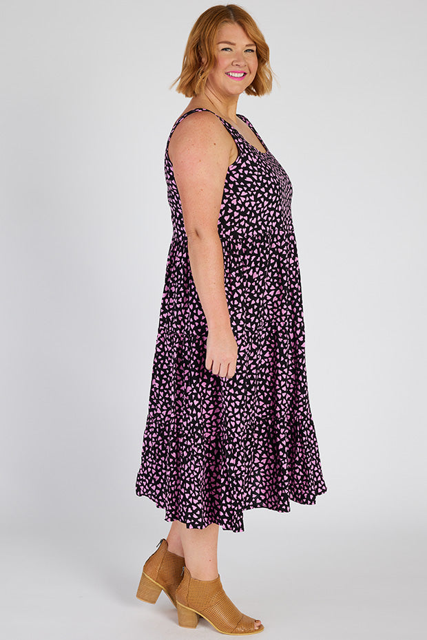 Teagan Abstract Hearts Black Pink Sleeveless Dress – Abstract Hearts Black Pink midi dress