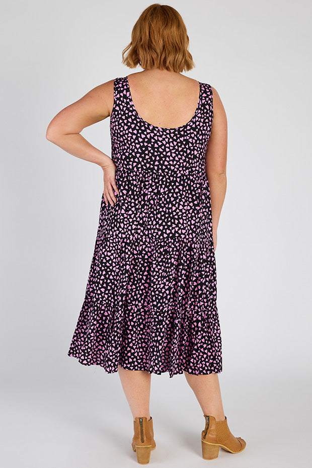 Teagan Abstract Hearts Black Pink Sleeveless Dress – Abstract Hearts Black Pink midi dress