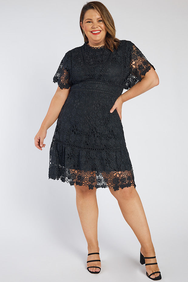 Melanie Black Lace Dress – Black Lace knee length dress