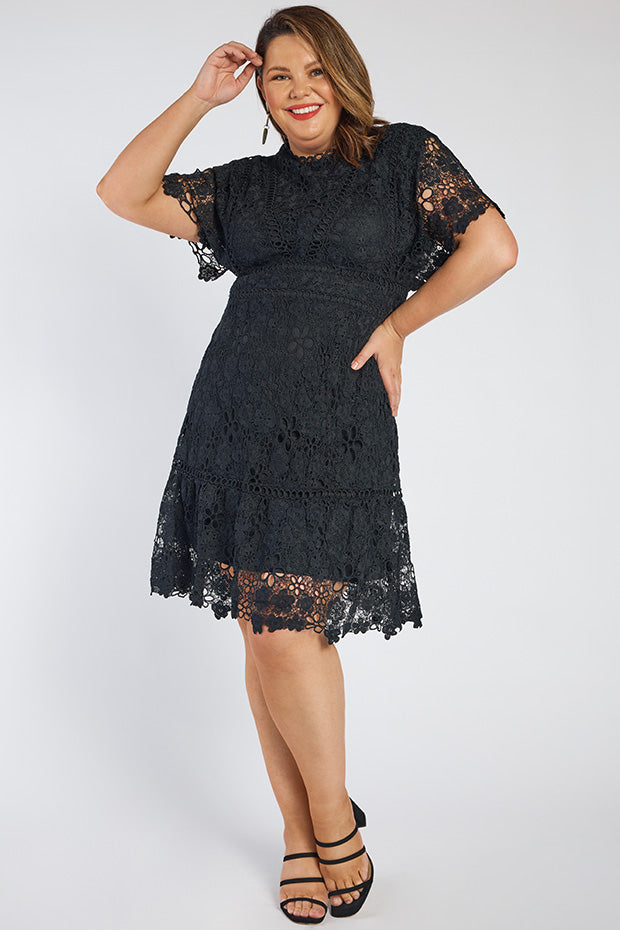 Melanie Black Lace Dress – Black Lace knee length dress