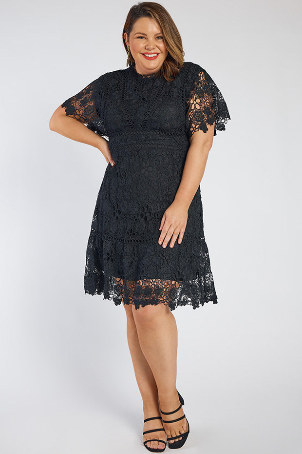 Melanie Black Lace Dress – Black Lace knee length dress