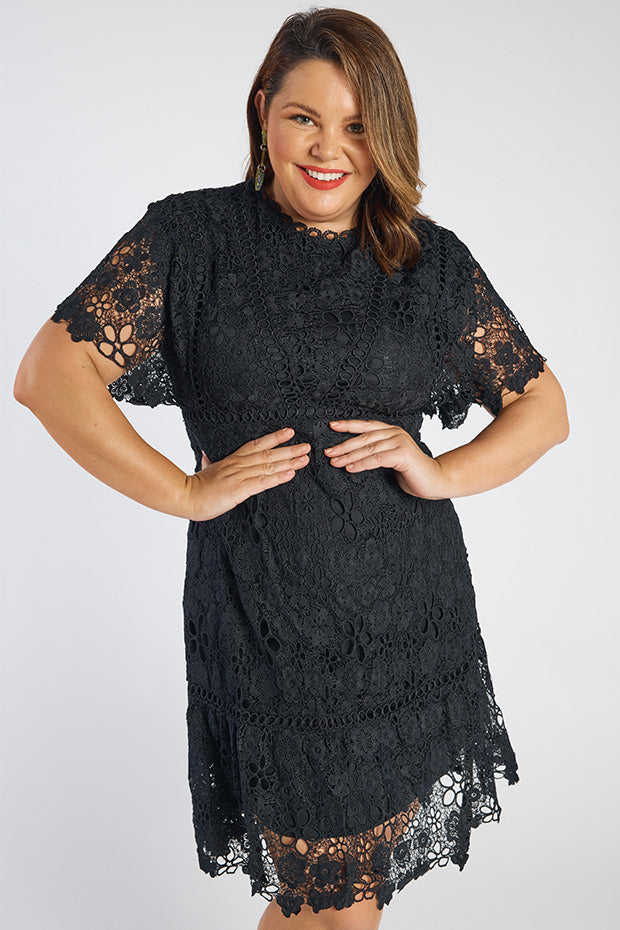 Melanie Black Lace Dress – Black Lace knee length dress